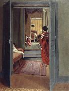 Felix Vallotton Interior with Woman in red oil on canvas
